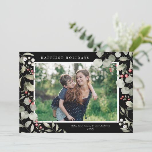 Elegante Winter Waterverf groen botanische foto Feestdagenkaart (Staand voorkant)