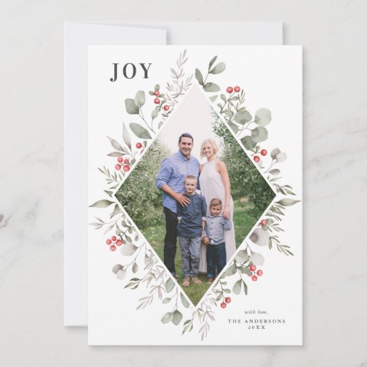 Elegante Winter Waterverf groen wit foto Feestdagenkaart (Voorkant)