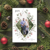 Elegante Winter Waterverf groen wit foto Feestdagenkaart