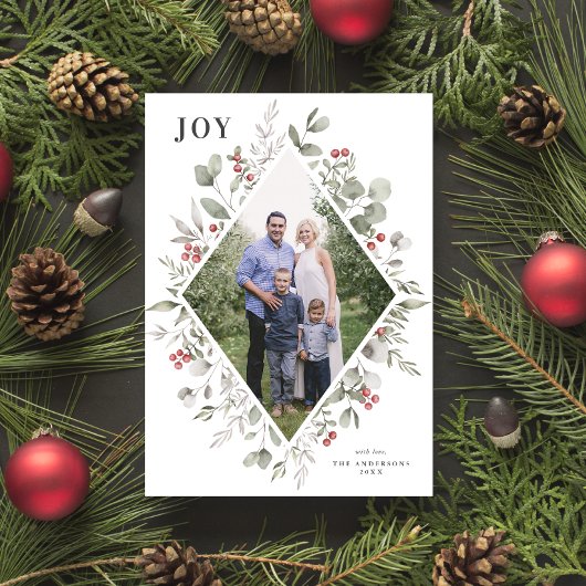 Elegante Winter Waterverf groen wit foto Feestdagenkaart