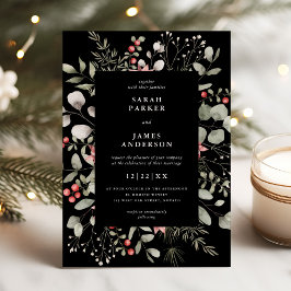 Elegante Winter Waterverf groen zwart bruiloft Kaart