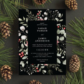 Elegante Winter Waterverf groen zwart bruiloft Kaart