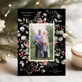 Elegante Winter Waterverf groen zwart foto Feestdagenkaart