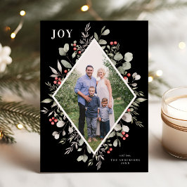 Elegante Winter Waterverf groen zwart foto Feestdagenkaart