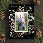 Elegante Winter Waterverf groen zwart foto Feestdagenkaart