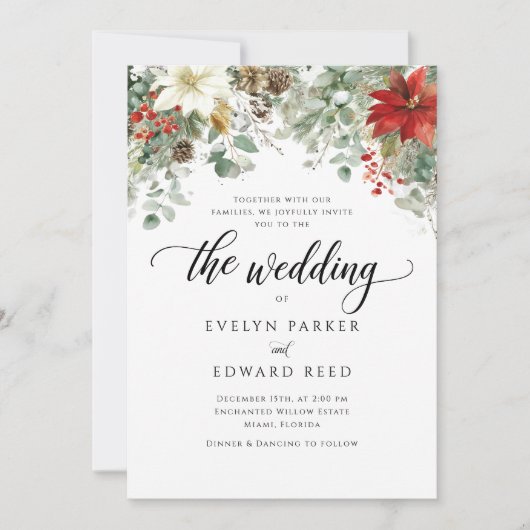 Elegante Winter Waterverf Kerstbruiloft Kaart (Voorkant)