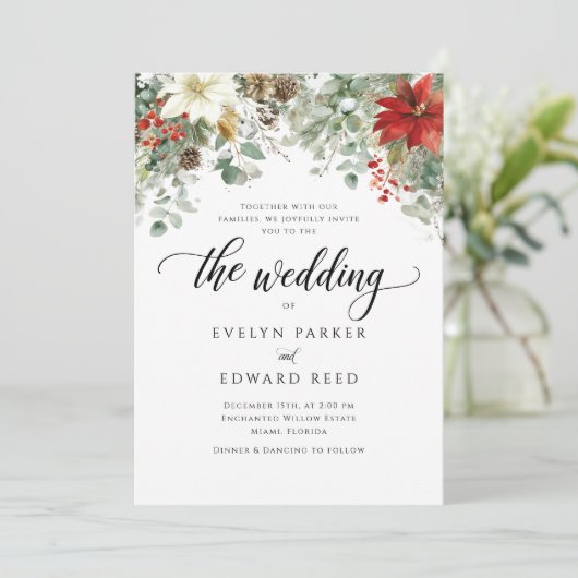 Elegante Winter Waterverf Kerstbruiloft Kaart (Staand voorkant)