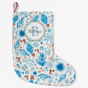 Elegante Winter Waterverf Patroon Monogram Krans Kleine Kerstsok