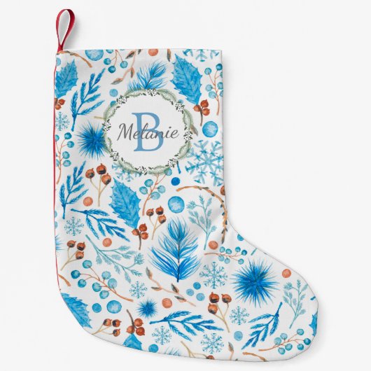 Elegante Winter Waterverf Patroon Monogram Krans Kleine Kerstsok (Voorkant)
