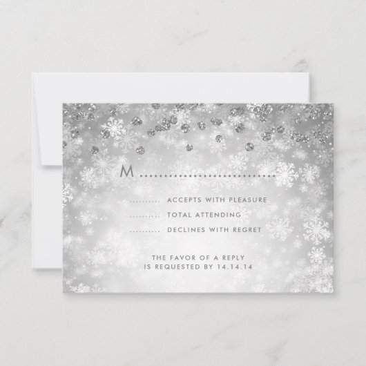 Elegante Winter Wedding RSVP Glitter Zilver (Voorkant)