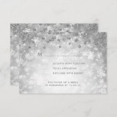 Elegante Winter Wedding RSVP Glitter Zilver (Voorkant / Achterkant)