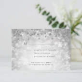 Elegante Winter Wedding RSVP Glitter Zilver Kaartje (Staand voorkant)