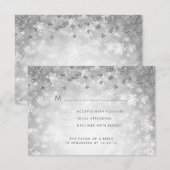 Elegante Winter Wedding RSVP Glitter Zilver Kaartje (Voorkant / Achterkant)