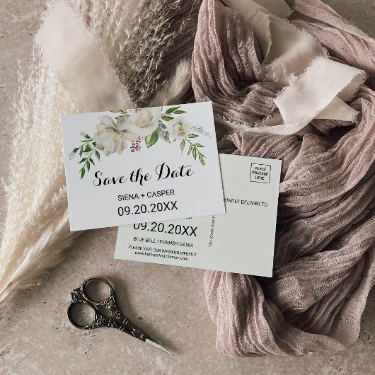 Elegante Winter White Peony Save the Date Kaart