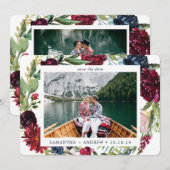 Elegante Winter Wijnrode Waterverf Bloemen Foto Save The Date (Voorkant / Achterkant)