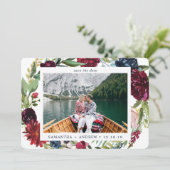 Elegante Winter Wijnrode Waterverf Bloemen Foto Save The Date (Staand voorkant)