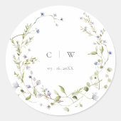 Elegante Winter Wildbloemen Bruiloft Ronde Sticker (Voorkant)