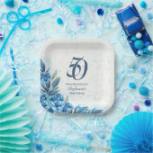 Elegante Winter Wit Blauwe Bloemen 50ste Verjaarda Papieren Bordje (Feest)