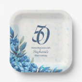 Elegante Winter Wit Blauwe Bloemen 50ste Verjaarda Papieren Bordje (Voorkant)