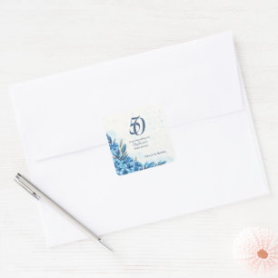 Elegante Winter Wit Blauwe Bloemen 50ste Verjaarda Vierkante Sticker