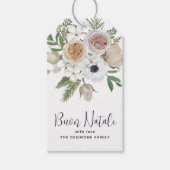 Elegante Winter Witte Bloemen Buon Natale Gift Lab Cadeaulabel (Voorkant)