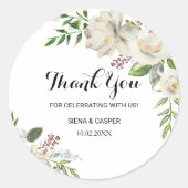 Elegante Winter Witte Pioen Dank u Favor Ronde Sticker (Voorkant)
