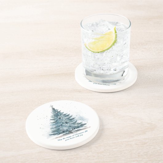 Elegante Winter Wonderland Kerstboom Zandsteen Onderzetter (Zijkant)
