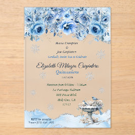Elegante Winter Wonderland Quinceañera Sneeuwvlokk Acryl Uitnodigingen