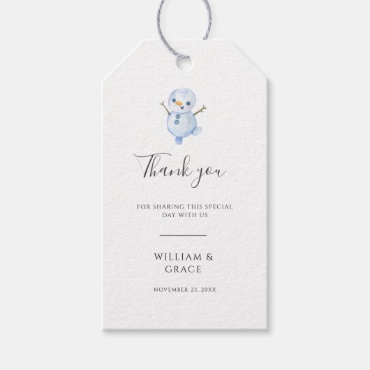 Elegante Winter Wonderland Sneeuwvlokken bruiloft Cadeaulabel (Voorkant)