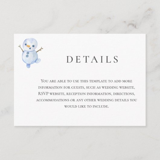 Elegante Winter Wonderland Sneeuwvlokken bruiloft Informatiekaartje (Voorkant)