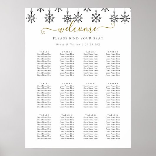 Elegante Winter Wonderland Sneeuwvlokken bruiloft Poster (Voorkant)