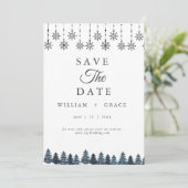 Elegante Winter Wonderland Sneeuwvlokken bruiloft Save The Date (Staand voorkant)