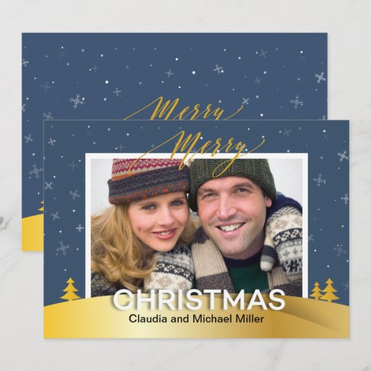 Elegante Winter Wonderland Sneeuwvlokken Familiefo Feestdagenkaart (Voorkant / Achterkant)