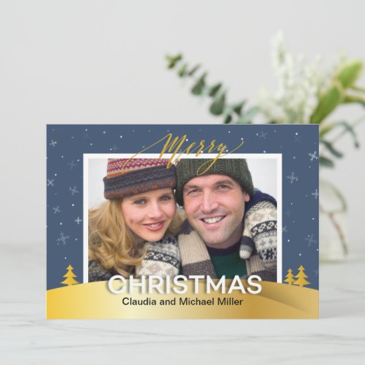 Elegante Winter Wonderland Sneeuwvlokken Familiefo Feestdagenkaart (Staand voorkant)