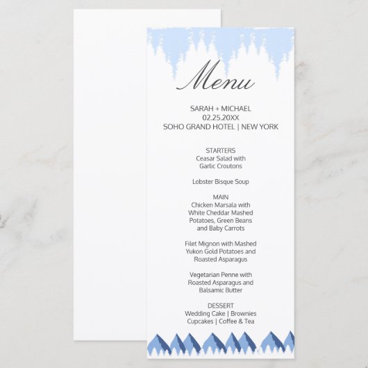 Elegante Winter Wonderland Sneeuwvlokken Menu (Voorkant / Achterkant)