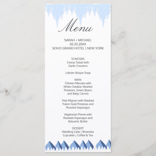 Elegante Winter Wonderland Sneeuwvlokken Menu (Voorkant)