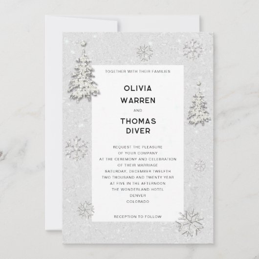 Elegante Winter Wonderland Sneeuwvlokken Witte Bru Kaart (Voorkant)