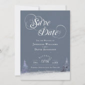 Elegante Winter Wonderland thema stoffige blauwe s Save The Date (Voorkant)