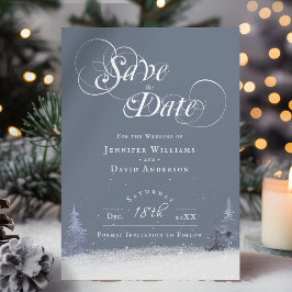 Elegante Winter Wonderland thema stoffige blauwe s Save The Date
