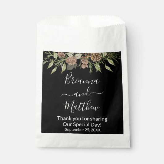 Elegante Winter Zwart Bruiloft Favor Bag Bedankzakje (Voorkant)