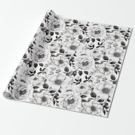Elegante winter zwart-wit bloemenkerst cadeaupapier