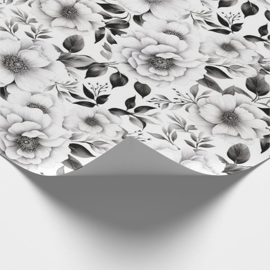 Elegante winter zwart-wit bloemenkerst cadeaupapier (Hoek)