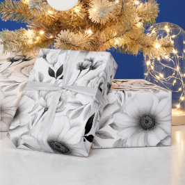 Elegante winter zwart-wit bloemenkerst cadeaupapier