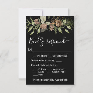 Elegante Winter Zwarte Dennen RSVP Kaart