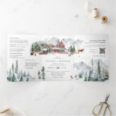Elegante Winterberg Skihut Bruiloft Drieluik Uitnodiging (Binnen)