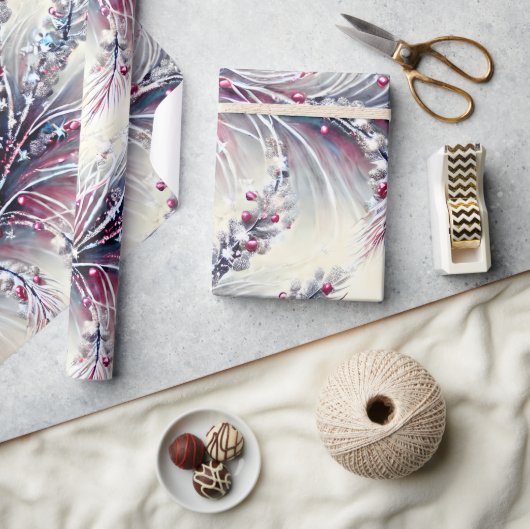 Elegante Winterberry & Sneeuw Kralen Kerstbloem Cadeaupapier (Crafts)