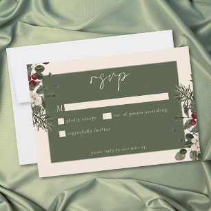 Elegante Winterbessen & Dennen Ivoren Bruiloft RSVP Kaartje