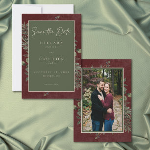 Elegante Winterbessen Dennengroen Bruiloftsfoto Bu Save The Date