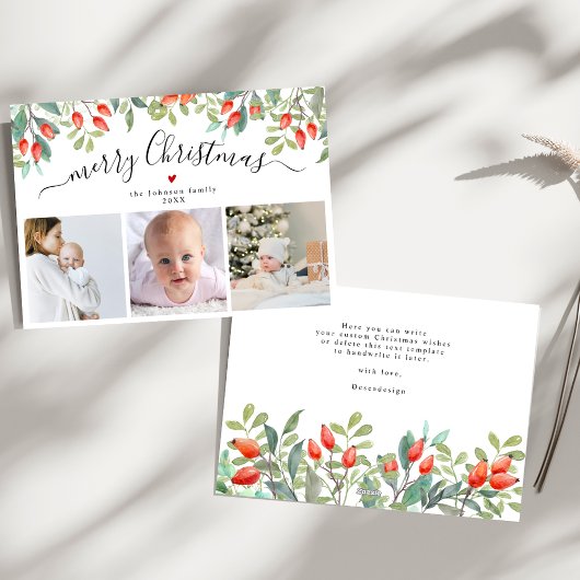 Elegante winterbessen drie foto kerst feestdagenkaart
