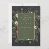 Elegante winterbessen en zwarte dennenbruiloft kaart (Voorkant)